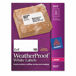 AVE5523 White Weatherproof Laser Shipping Labels, 2 x 4, 500/Pack By AVERY-DENNISON