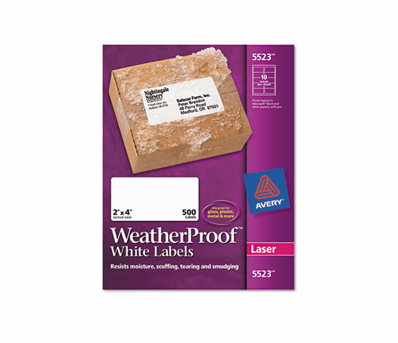 AVE5523 White Weatherproof Laser Shipping Labels, 2 x 4, 500/Pack By AVERY-DENNISON