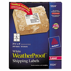 AVE5524 White Weatherproof Laser Shipping Labels, 3-1/3 x 4, 300/Pack By AVERY-DENNISON