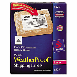 AVE5526 White Weatherproof Laser Shipping Labels, 5-1/2 x 8-1/2, 100/Pack By AVERY-DENNISON