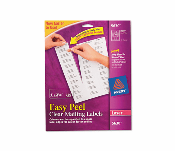 AVE5630 Easy Peel Laser Mailing Labels, 1 x 2-5/8, Clear, 750/Box By AVERY-DENNISON