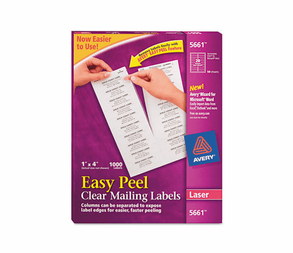AVE5661 Easy Peel Laser Mailing Labels, 1x4, Clear, 100
