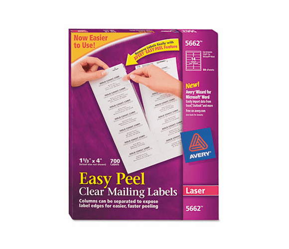 AVE5662 Easy Peel Laser Mailing Labels, 1-1/3 x 4, Clear, 700/Box By AVERY-DENNISON