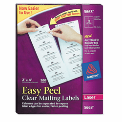 AVE5663 Easy Peel Laser Mailing Labels, 2 x 4, Clear, 500/Box By AVERY-DENNISON
