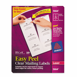 AVE5664 Easy Peel Laser Mailing Labels, 3-1/3 x 4, Clear, 300/Box By AVERY-DENNISON