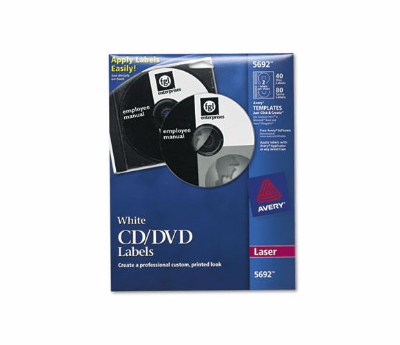 AVE5692 Laser CD/DVD Labels, Matte White, 40/Pack By AVERY-DENNISON