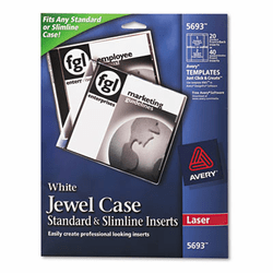 AVE5693 Laser CD/DVD Jewel Case Inserts, Matte White, 20/Pack By AVERY-DENNISON