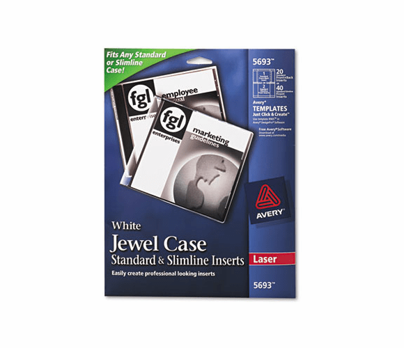 AVE5693 Laser CD/DVD Jewel Case Inserts, Matte White, 20/Pack By AVERY-DENNISON