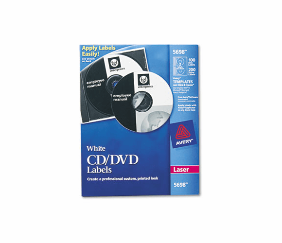 AVE5698 Laser CD/DVD Labels, Matte White, 100/Pack By AVERY-DENNISON