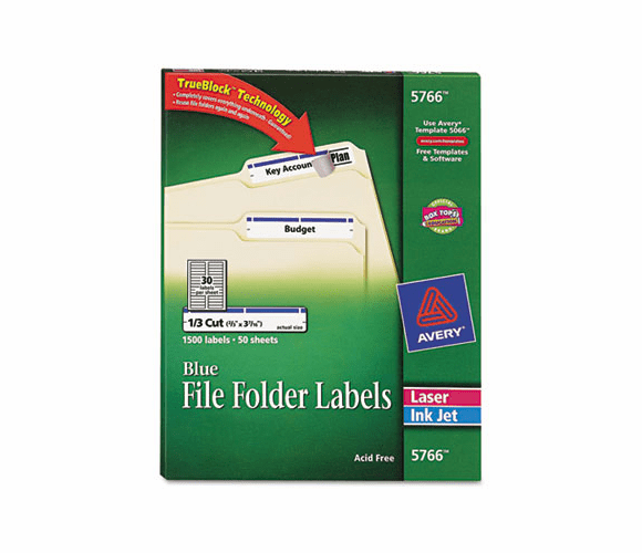 AVE5766 Self-Adhesive Laser/Inkjet File Folder Labels, Blue Border, 1500/Box By AVERY-DENNISON