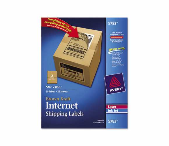 AVE5783 Brown Kraft Shipping Labels, 5 1/2 x 8 1/2, 50/Pack By AVERY-DENNISON