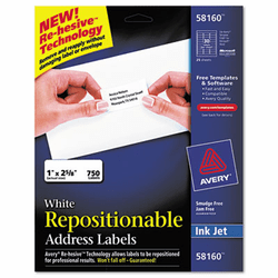 AVE58160 Re-hesive Inkjet Labels, 1 x 2 5/8, White, 750/Pack By AVERY-DENNISON