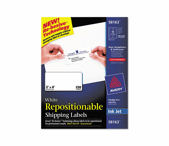 AVE58163 Re-hesive Inkjet Labels, 2 x 4, White, 250/Pack By AVERY-DENNISON