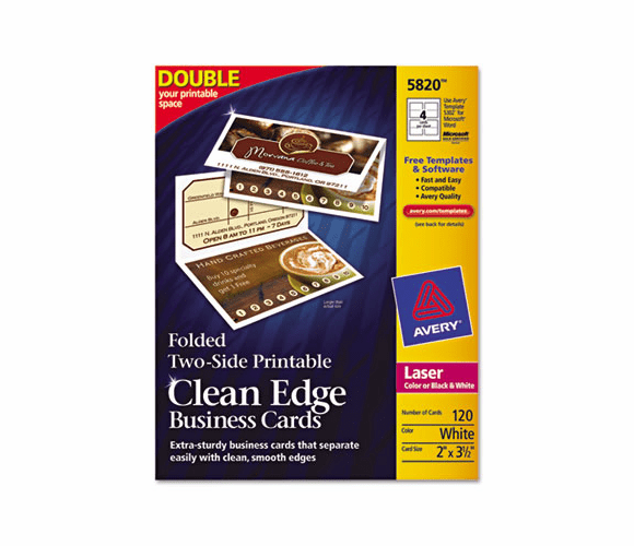 AVE5820 Clean Edge Laser Business Cards, 2 x 3 1/2, White, 120/Pack By AVERY-DENNISON