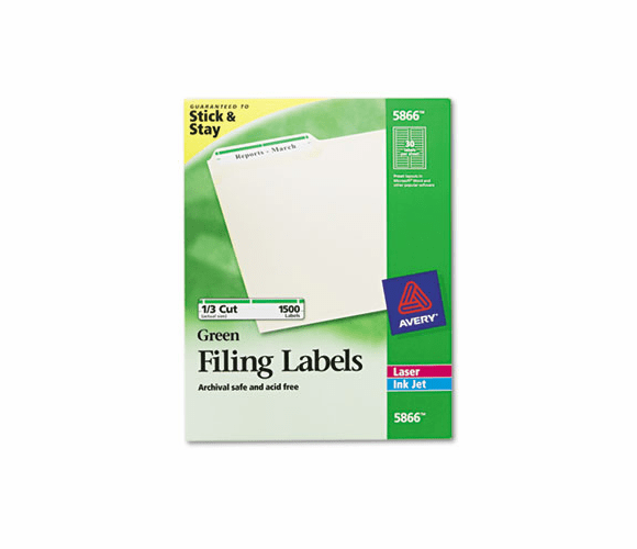 AVE5866 Self-Adhesive Laser/Inkjet File Folder Labels, Green Border, 1500/Box By AVERY-DENNISON