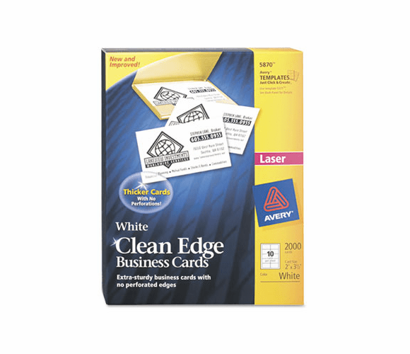 AVE5870 Clean Edge Laser Business Cards, White, 2 x 3 1/2, 10/Sheet, 2000/Box By AVERY-DENNISON