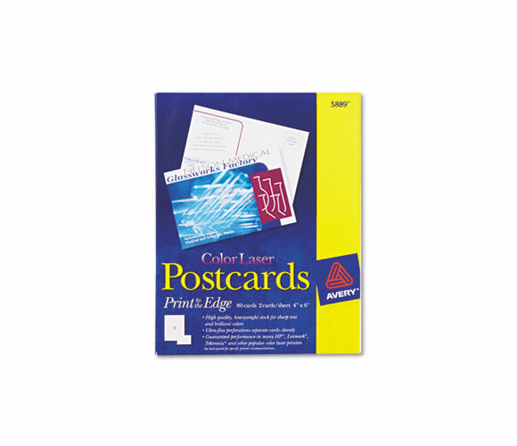 AVE5889 Laser- and Inkjet-Compatible Postcards, 4 x 6, Two per Sheet, 80/Pack By AVERY-DENNISON