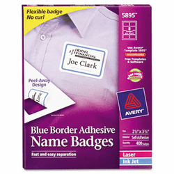 AVE5895 Flexible Self-Adhesive Laser/Inkjet Name Badge Labels, 2-1/3 x 3-3/8, BE, 400/Bx By AVERY-DENNISON