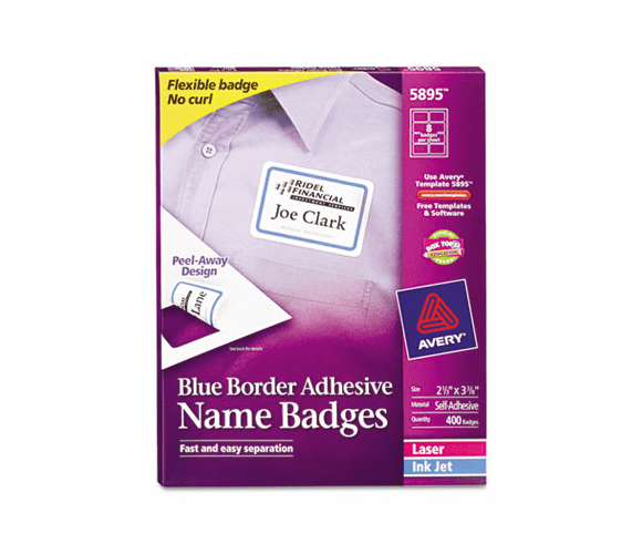 AVE5895 Flexible Self-Adhesive Laser/Inkjet Name Badge Labels, 2-1/3 x 3-3/8, BE, 400/Bx By AVERY-DENNISON