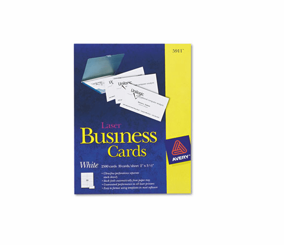 AVE5911 Laser Business Cards, 2 x 3 1/2, White, 10 Cards/Sheet, 2500/Box By AVERY-DENNISON