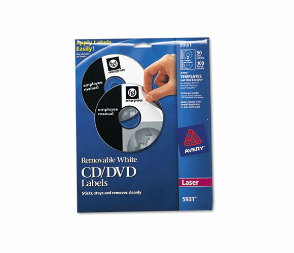 AVE5931 Laser CD/DVD Labels, Matte White, 50/Pack By AVERY-DENNISON