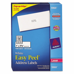 AVE5960 Easy Peel Laser Address Labels, 1 x 2-5/8, White, 7500/Box By AVERY-DENNISON