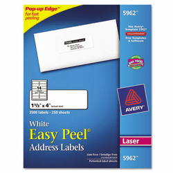 AVE5962 Easy Peel Laser Address Labels, 1-1/3 x 4, White, 3500/Box By AVERY-DENNISON