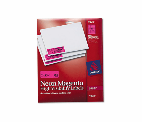 AVE5970 High-Visibility Laser Labels, 1 x 2-5/8, Neon Magenta, 750/Pack By AVERY-DENNISON