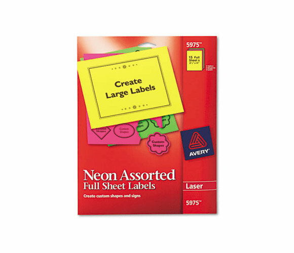 AVE5975 High-Visibility Laser Labels, 8-1/2 x 11, Assorted Neons, 15/Pack By AVERY-DENNISON