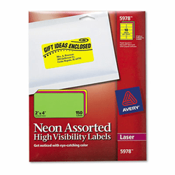 AVE5978 High-Visibility Laser Labels, 2 x 4, Assorted Neons, 150/Pack By AVERY-DENNISON