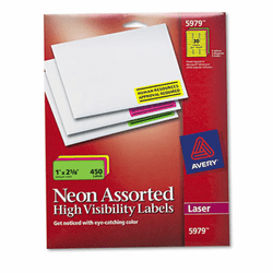 AVE5979 High-Visibility Laser Labels, 1 x 2-5/8, Assorted Neons, 450/Pack By AVERY-DENNISON