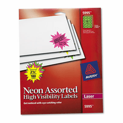 AVE5995 Burst Laser Labels, 2-1/4in dia, Assorted Neon Colors, 180/Pack By AVERY-DENNISON