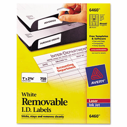 AVE6460 Removable Inkjet/Laser ID Labels, 1 x 2-5/8, White, 750/Pack By AVERY-DENNISON