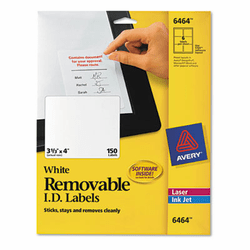 AVE6464 Removable Inkjet/Laser ID Labels, 3-1/3 x 4, White, 150/Pack By AVERY-DENNISON