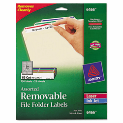 AVE6466 Removable Filing Labels for Inkjet/Laser, 2/3 x 3-7/16, Assorted, 750/Pack By AVERY-DENNISON