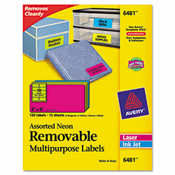 AVE6481 Removable Self-Adhesive Color-Coding Labels, 2 x 4, Assorted Neon, 120/Pack By AVERY-DENNISON