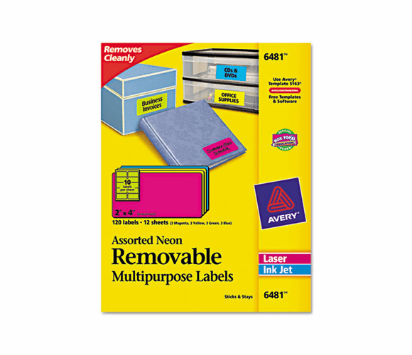 AVE6481 Removable Self-Adhesive Color-Coding Labels, 2 x 4, Assorted Neon, 120/Pack By AVERY-DENNISON