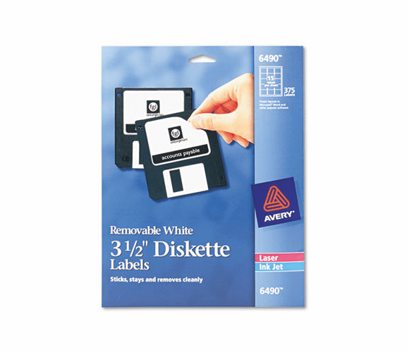 AVE6490 Laser/Inkjet 3.5in Diskette Labels, White, 375/Pack By AVERY-DENNISON