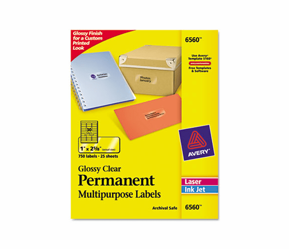AVE6560 Permanent I.D. Labels, 1 x 2 5/8, Clear, 750/Pack By AVERY-DENNISON