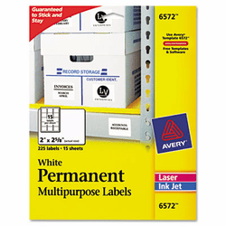 AVE6572 Permanent ID Laser Labels, 2 x 2-5/8, White, 225/Pack By AVERY-DENNISON