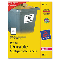 AVE6575 Permanent ID Laser Labels, 8-1/2 x 11, White, 50/Pack By AVERY-DENNISON