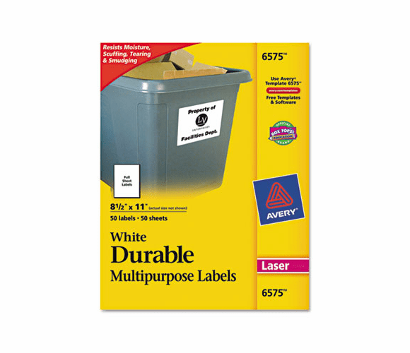 AVE6575 Permanent ID Laser Labels, 8-1/2 x 11, White, 50/Pack By AVERY-DENNISON