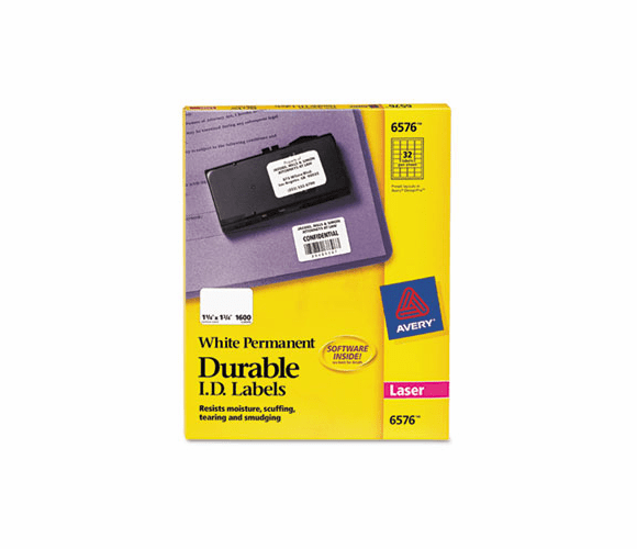 AVE6576 Permanent ID Laser Labels, 1-1/4 x 1-3/4, White, 1600/Pack By AVERY-DENNISON