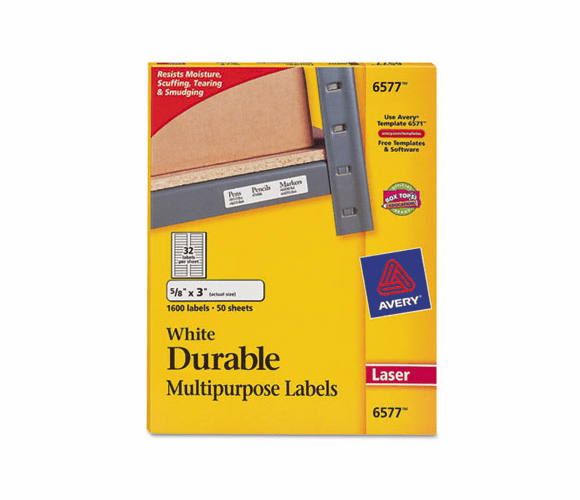 AVE6577 Permanent ID Laser Labels, 5/8 x 3, White, 1600/Pack By AVERY-DENNISON