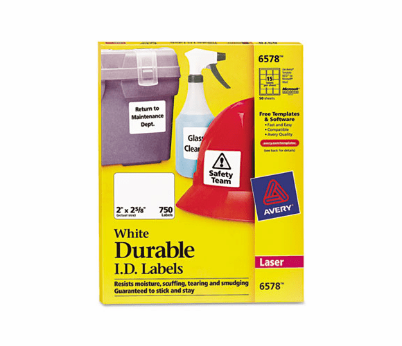 AVE6578 Permanent ID Laser Labels, 2 x 2-5/8, White, 750/Pack By AVERY-DENNISON