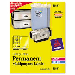 AVE6581 Permanent I.D. Labels, 2 x 2 5/8, Clear, 300/Pack By AVERY-DENNISON