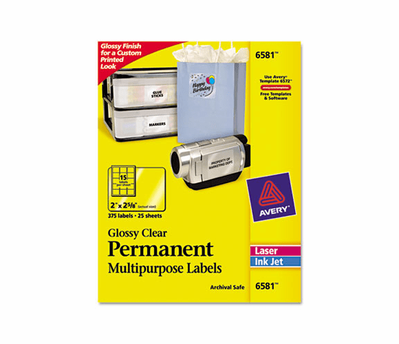 AVE6581 Permanent I.D. Labels, 2 x 2 5/8, Clear, 300/Pack By AVERY-DENNISON