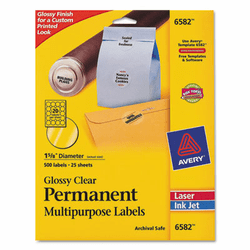 AVE6582 Permanent I.D. Labels, 1 2/3" dia., Clear, 500/Pack By AVERY-DENNISON