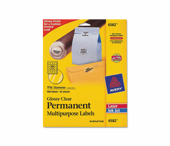AVE6582 Permanent I.D. Labels, 1 2/3" dia., Clear, 500/Pack By AVERY-DENNISON