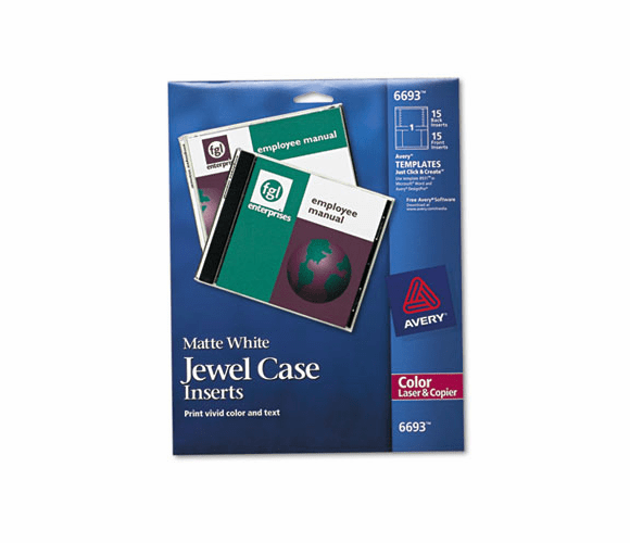 AVE6693 Laser CD/DVD Jewel Case Inserts, Matte White, 15/Pack By AVERY-DENNISON